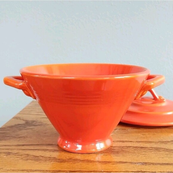 Vintage Homer Laughlin Harlequin Sugar Bowl W/Lid & Creamer Set Red Art Deco - Picture 8 of 16